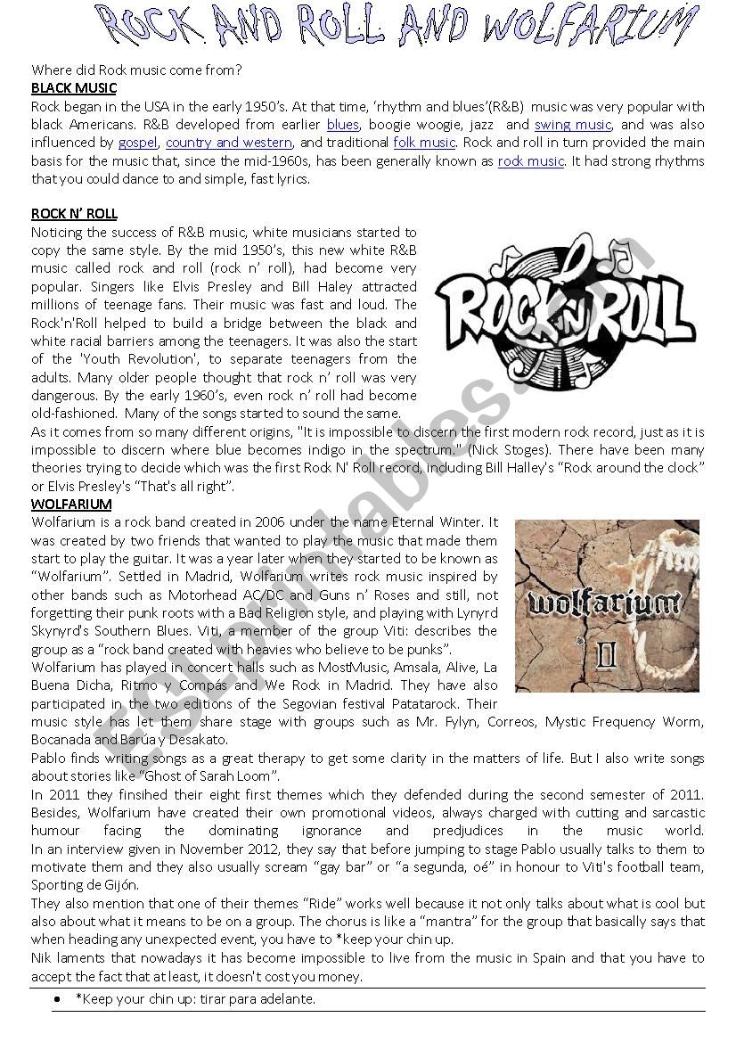 Rock and Roll and Wolfarium worksheet