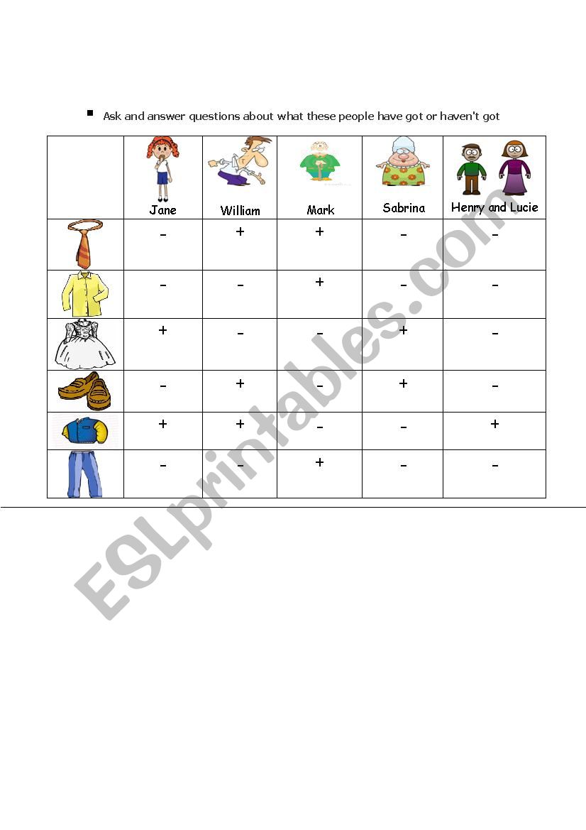 exercise have got  worksheet