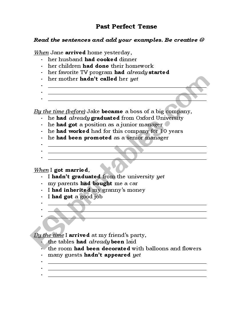 Past Perfect Practice worksheet