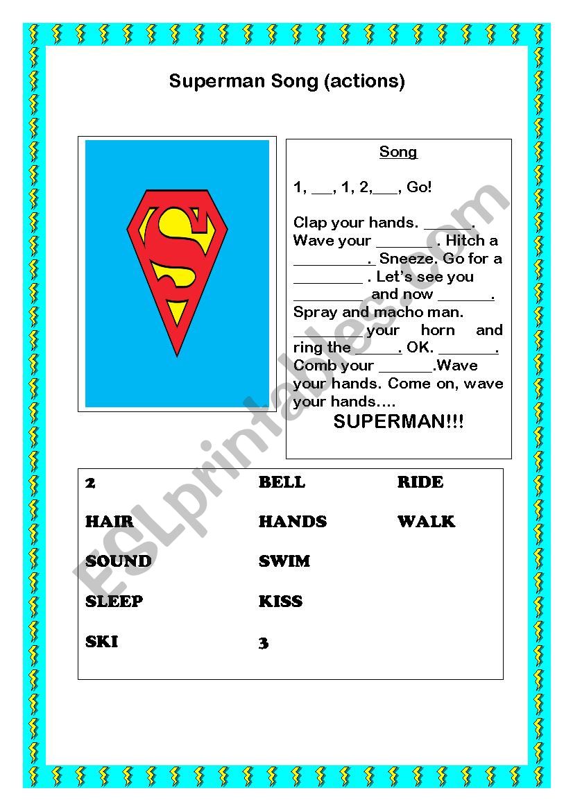 Superman Song worksheet
