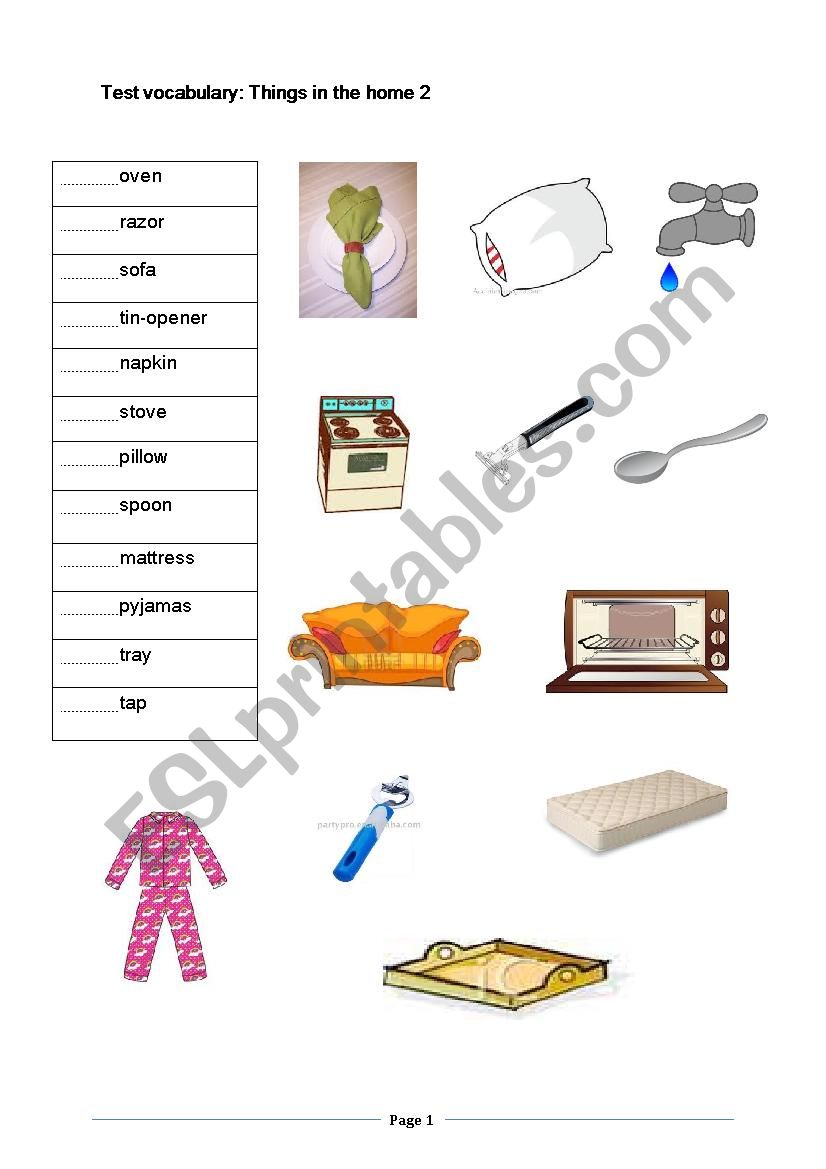 thing in the home II worksheet