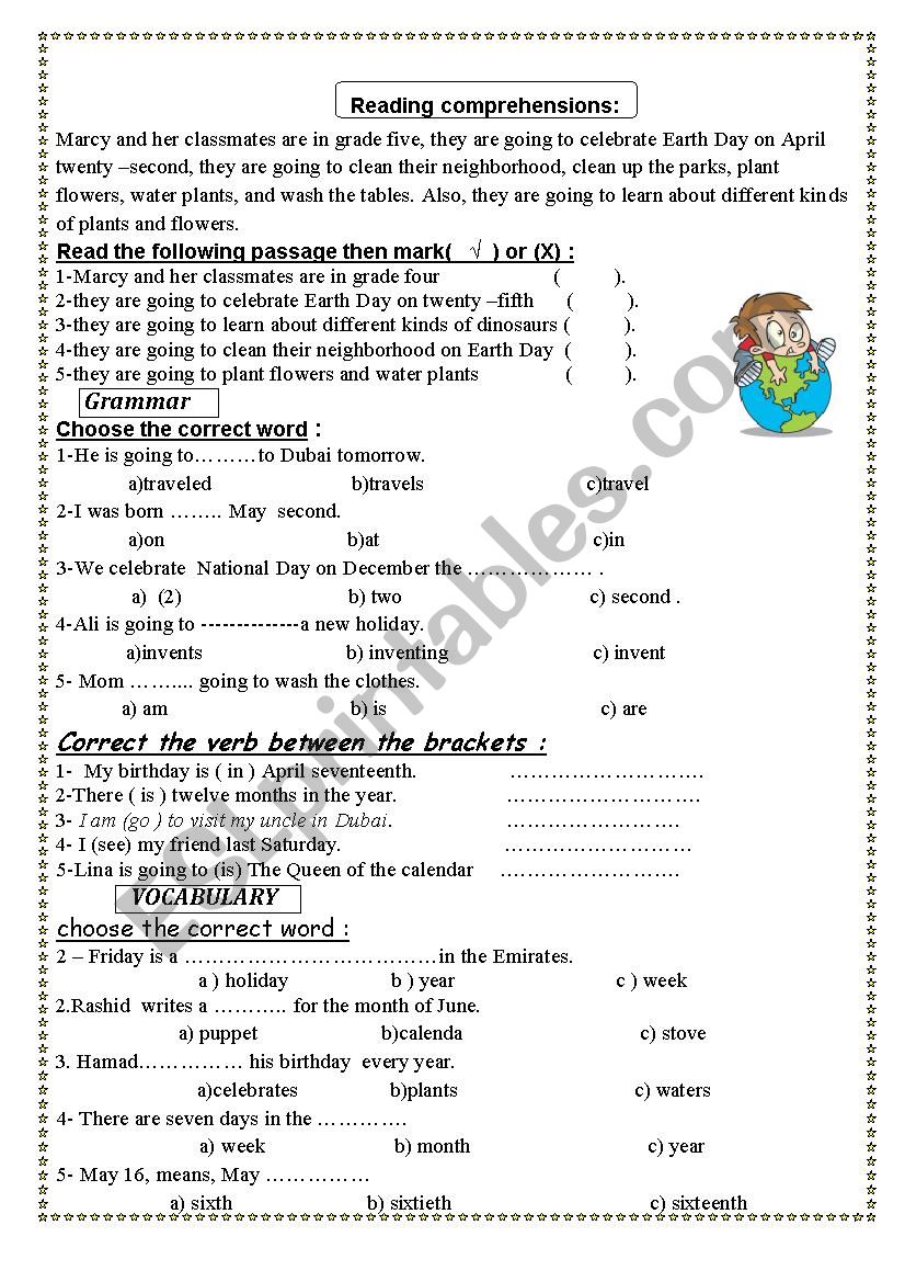 days and months worksheet