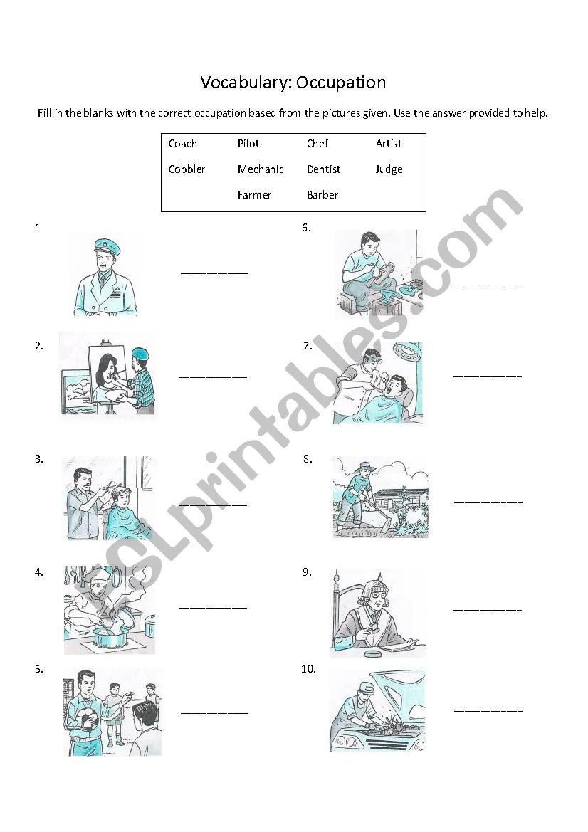 Occupations worksheet