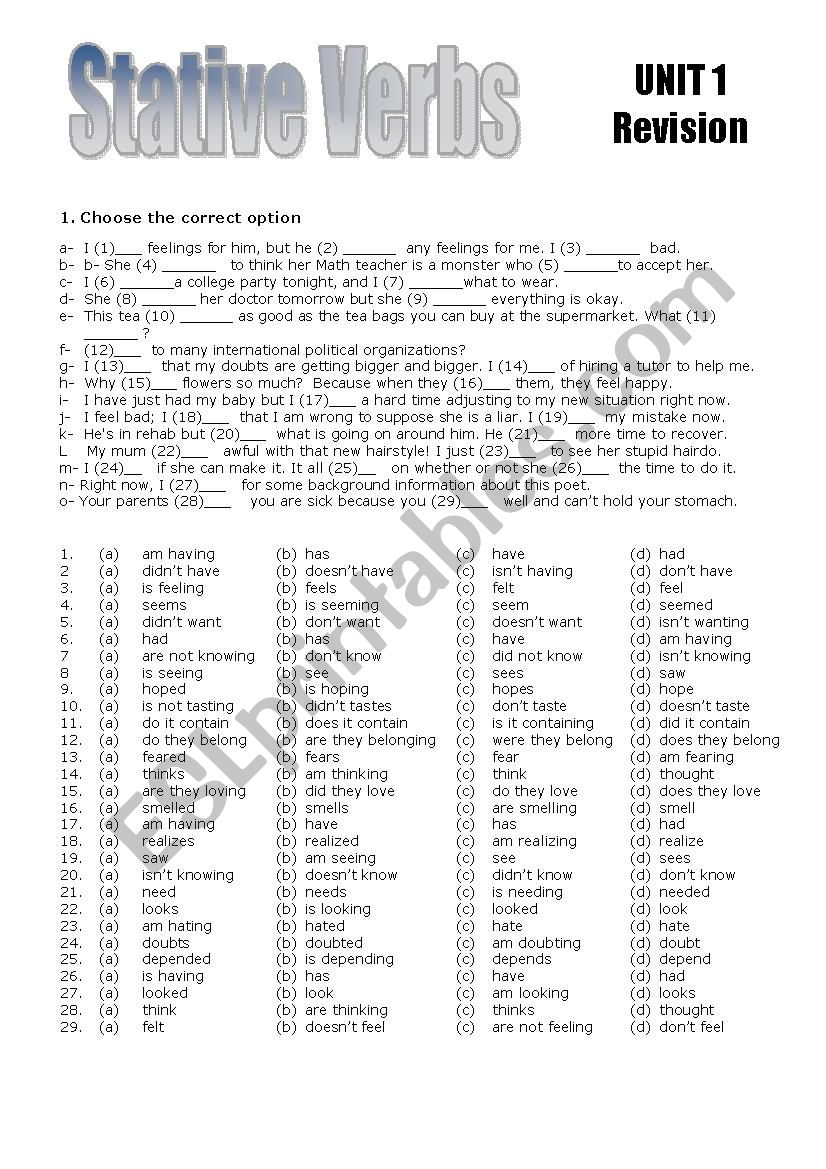 Stative Verbs worksheet