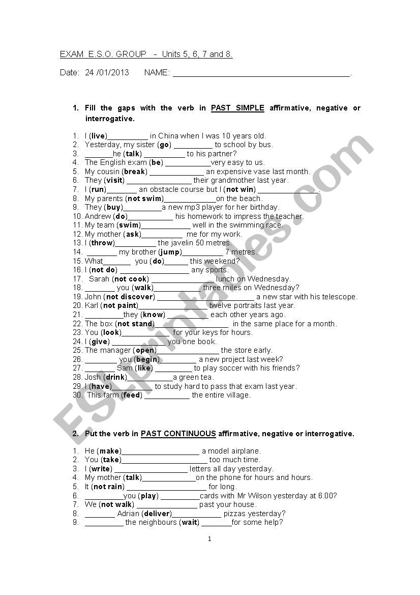 Test on Past Continuous, Past Simple and vocabulary.