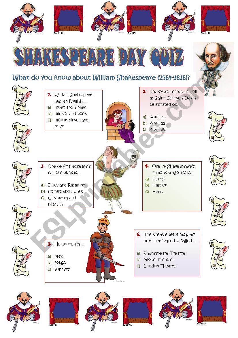 SHAKESPEARE DAY - 23 April - a quiz