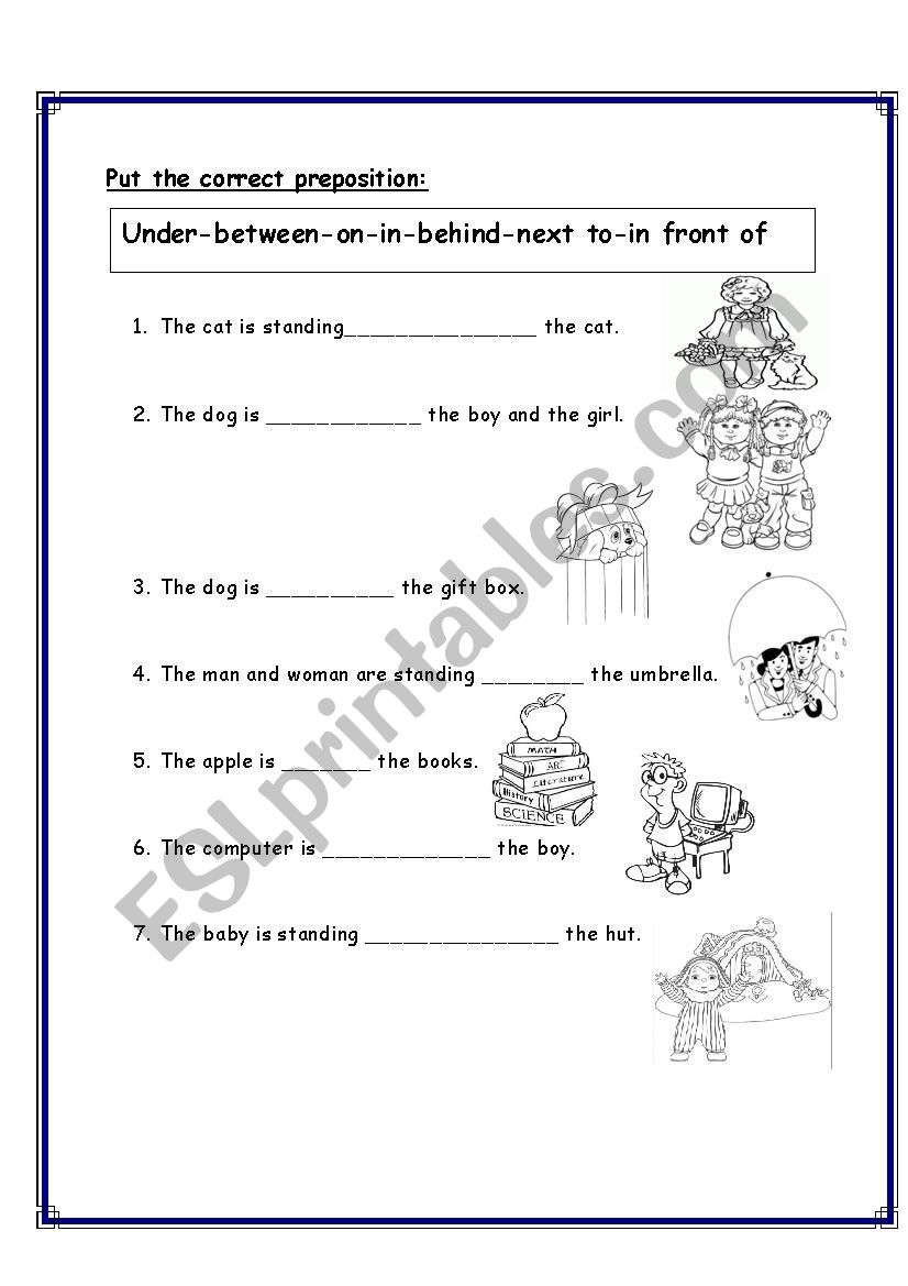 prepositions of place worksheet