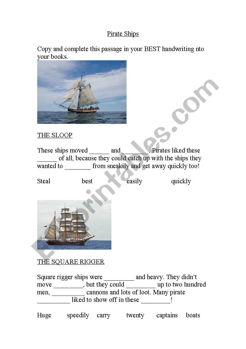pirate ships worksheet worksheet
