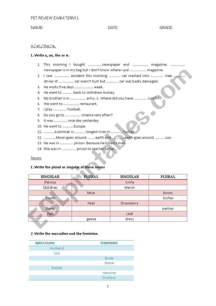 Intermediate review exam worksheet