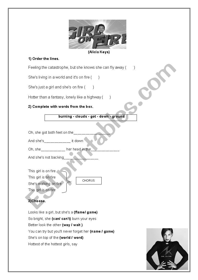 Alicia Keys - girl on fire worksheet