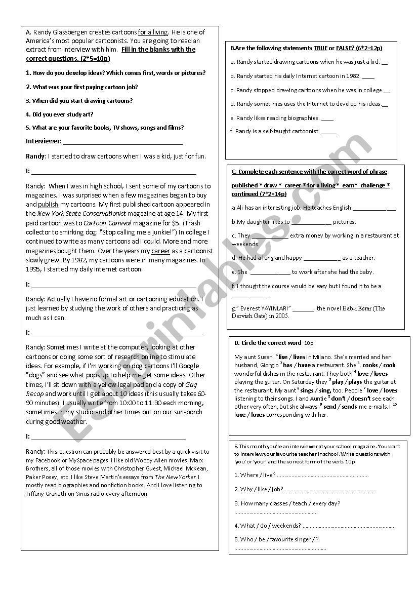 Elementary Progress Test worksheet