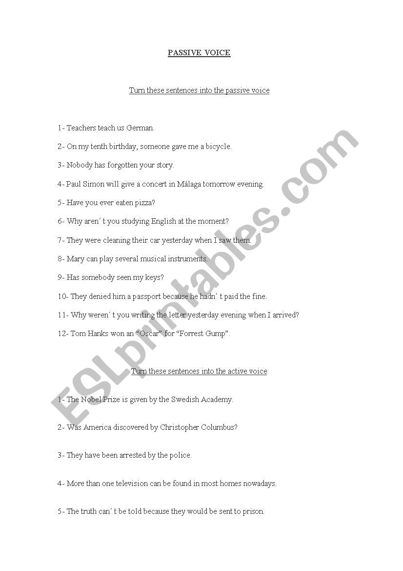 Passive voice practice worksheet