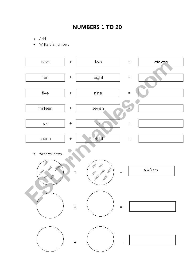 Review Numbers 1 to 20 - ESL worksheet by mck2984