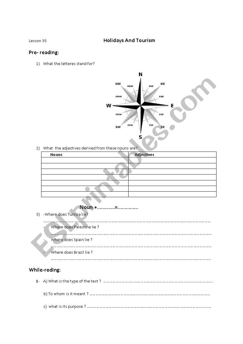 Holidays and Tourism-1st forms