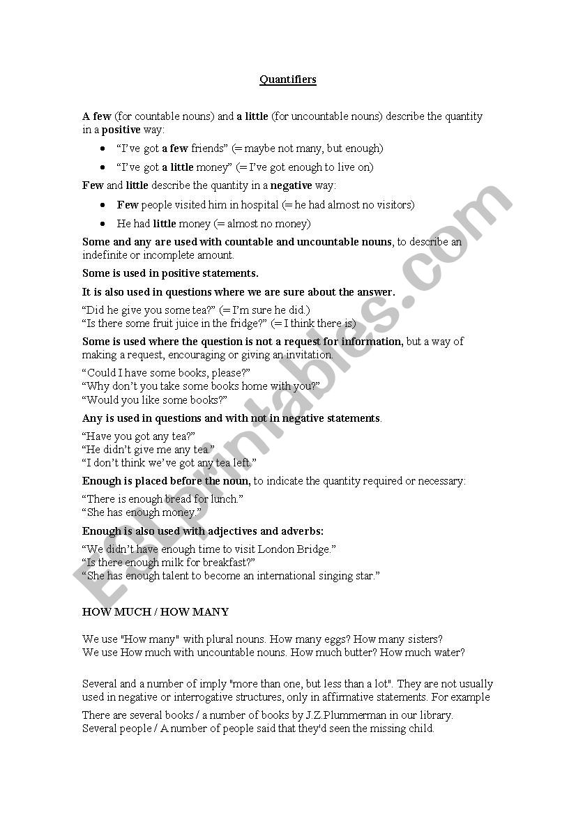 quantifiers  worksheet