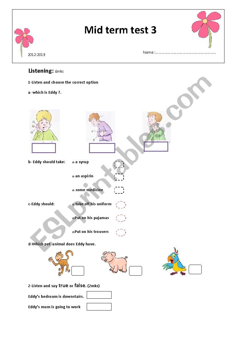 Mid term test 3 7 th form worksheet