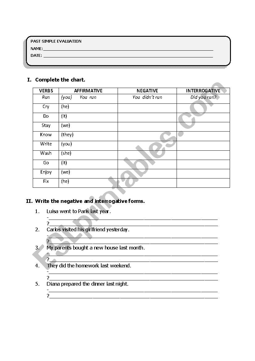 PAST SIMPLE TEST worksheet