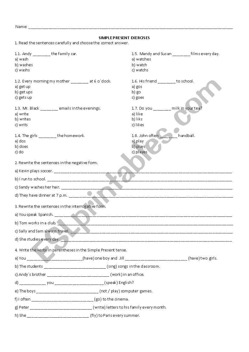 Simple Present Exercises worksheet