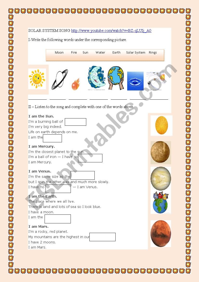 Solar System worksheet