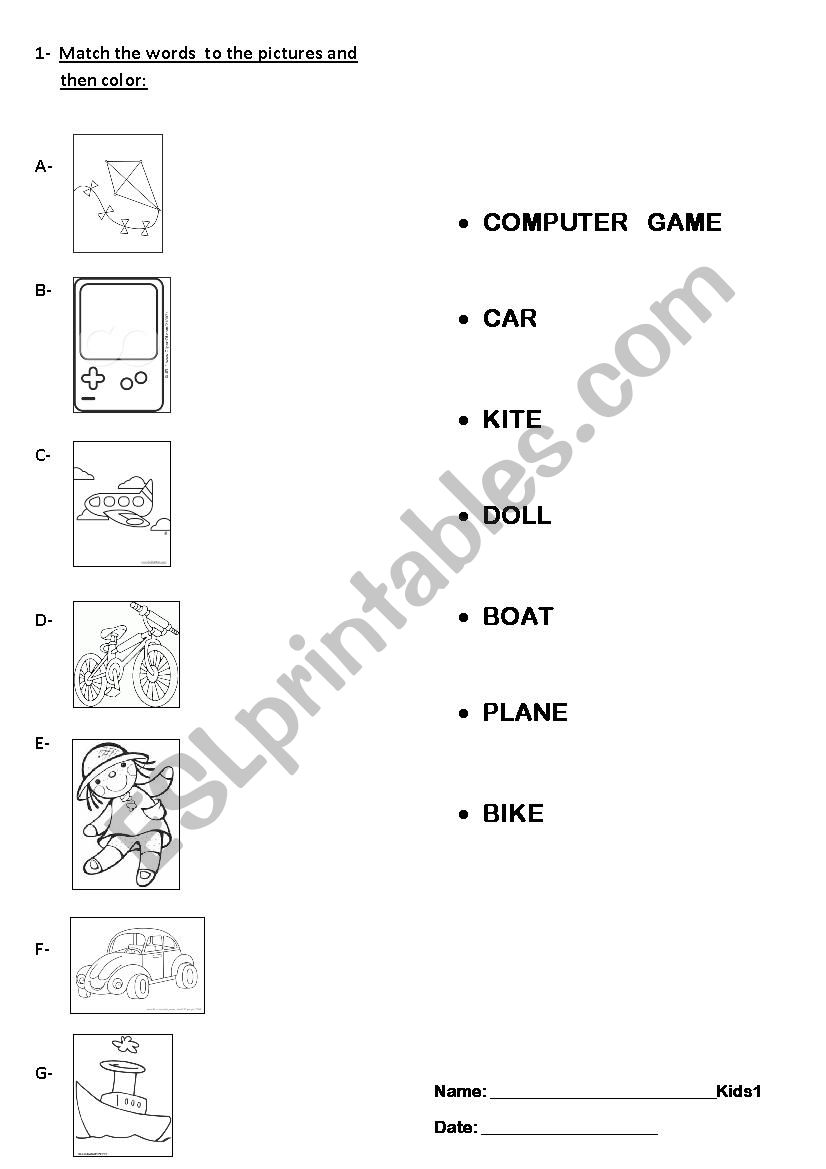 Toys Vocabulary worksheet