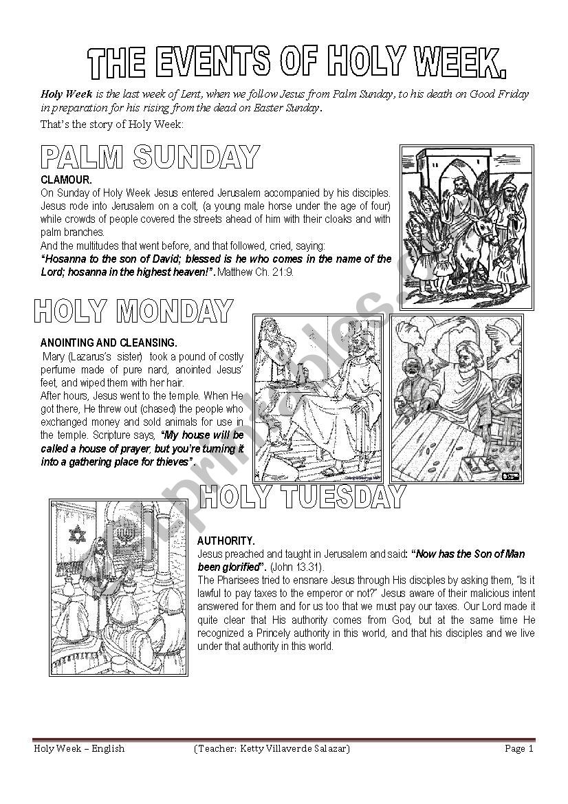 HOLY WEEK (FIRST PART) worksheet