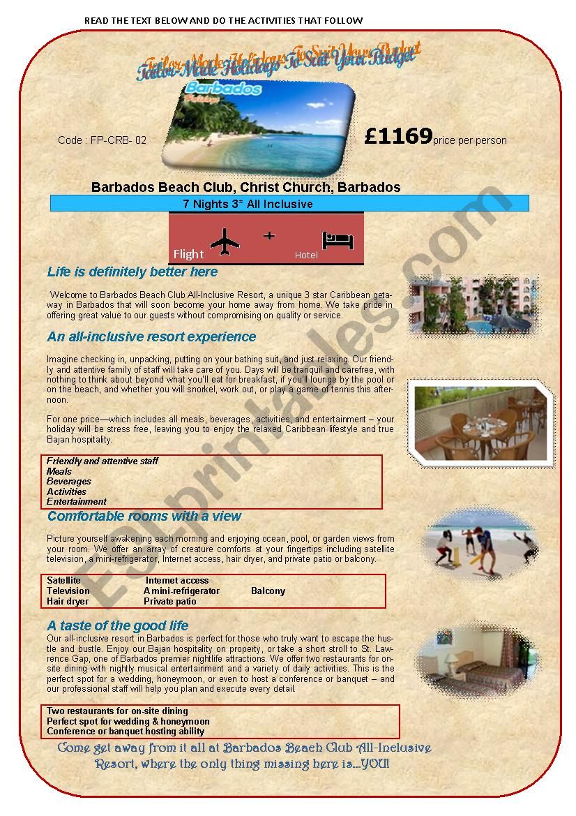 HOLIDAY ADVERT(1stpart) worksheet