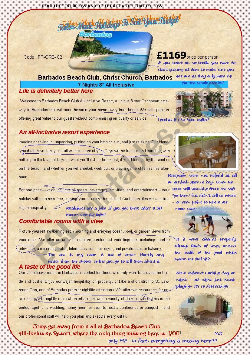 HOLIDAY ADVERT(2ndpart) worksheet