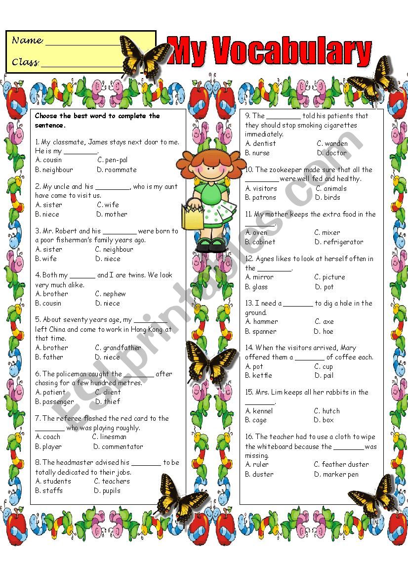 My Vocabulary For Intermediate ESL Worksheet By Irawinj