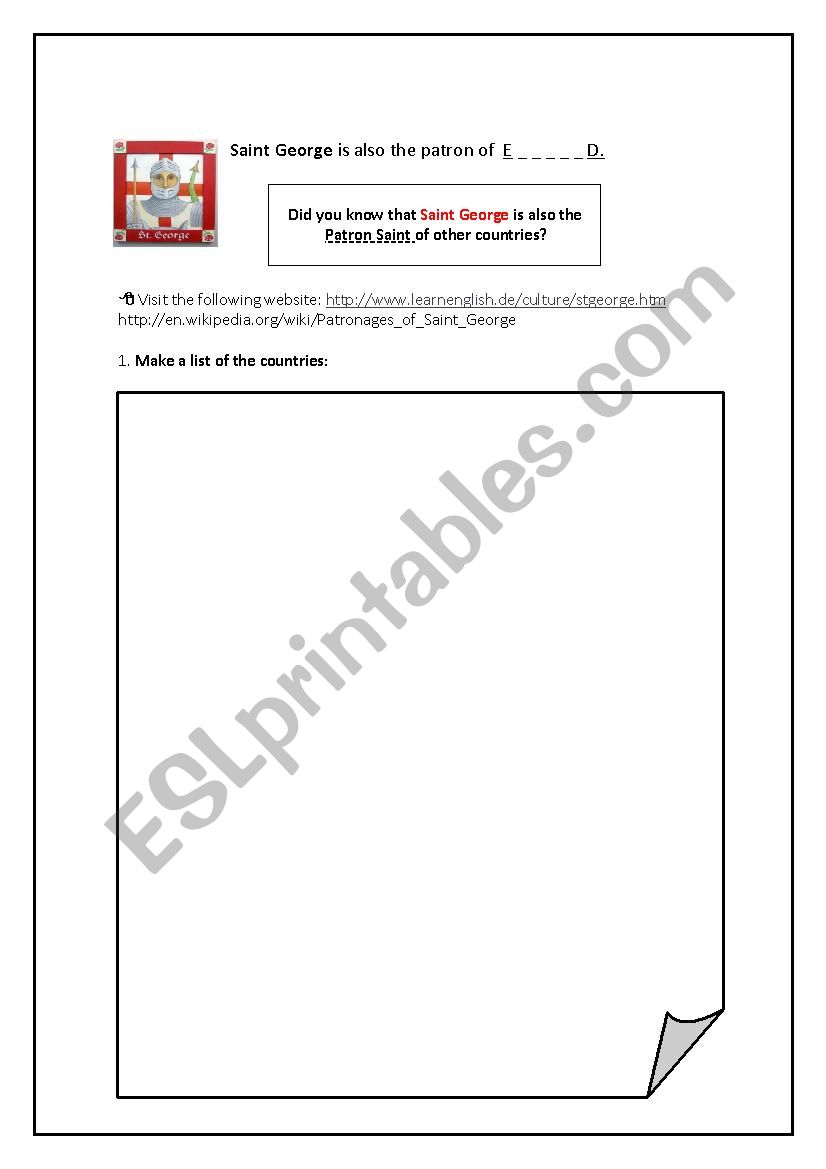 Saint George around the World worksheet