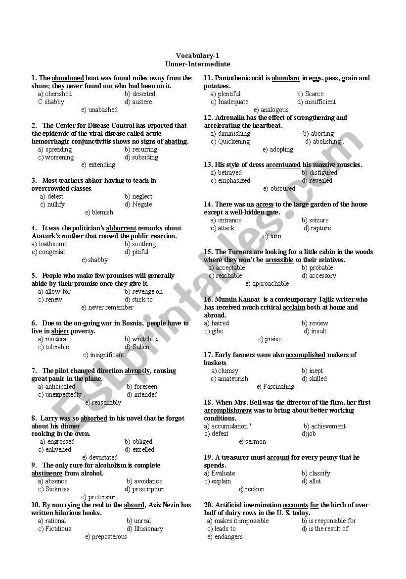 vocabulary studying worksheet