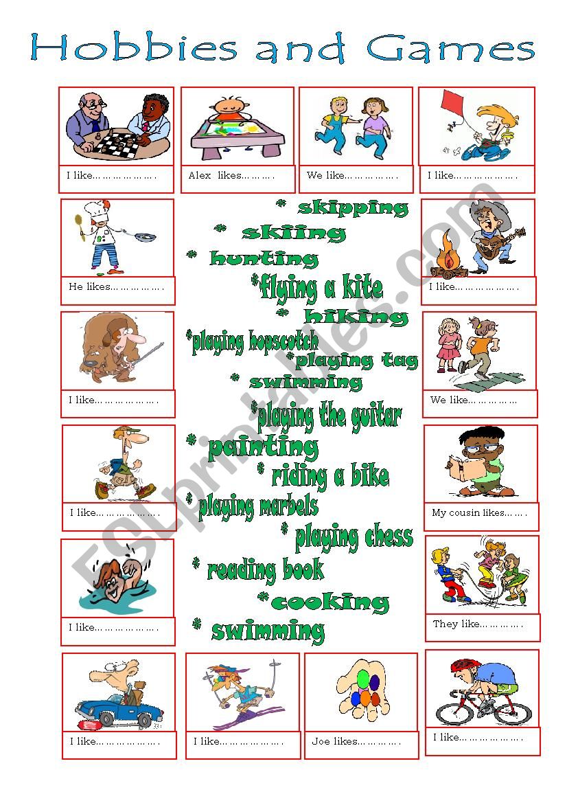 hobbies worksheet