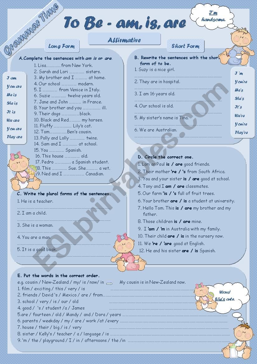 Grammar Time Series  To Be Set (1) Affirmative  am, is, are