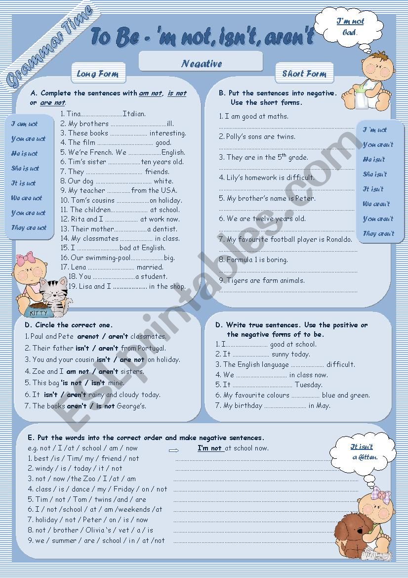 Grammar Time Series  To Be Set (2) Negative  m not, isnt, arent