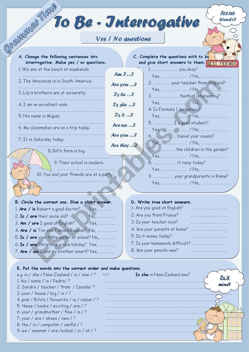 Grammar Time Series  To Be Set (3) Interrogative (1/2)   Yes / No questions