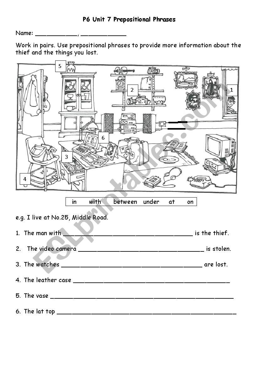 prepositional phrases worksheet