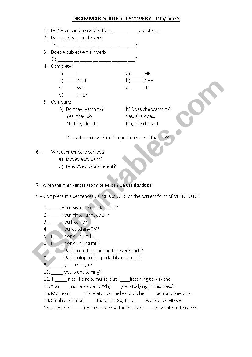 Do Does x Verb to Be worksheet