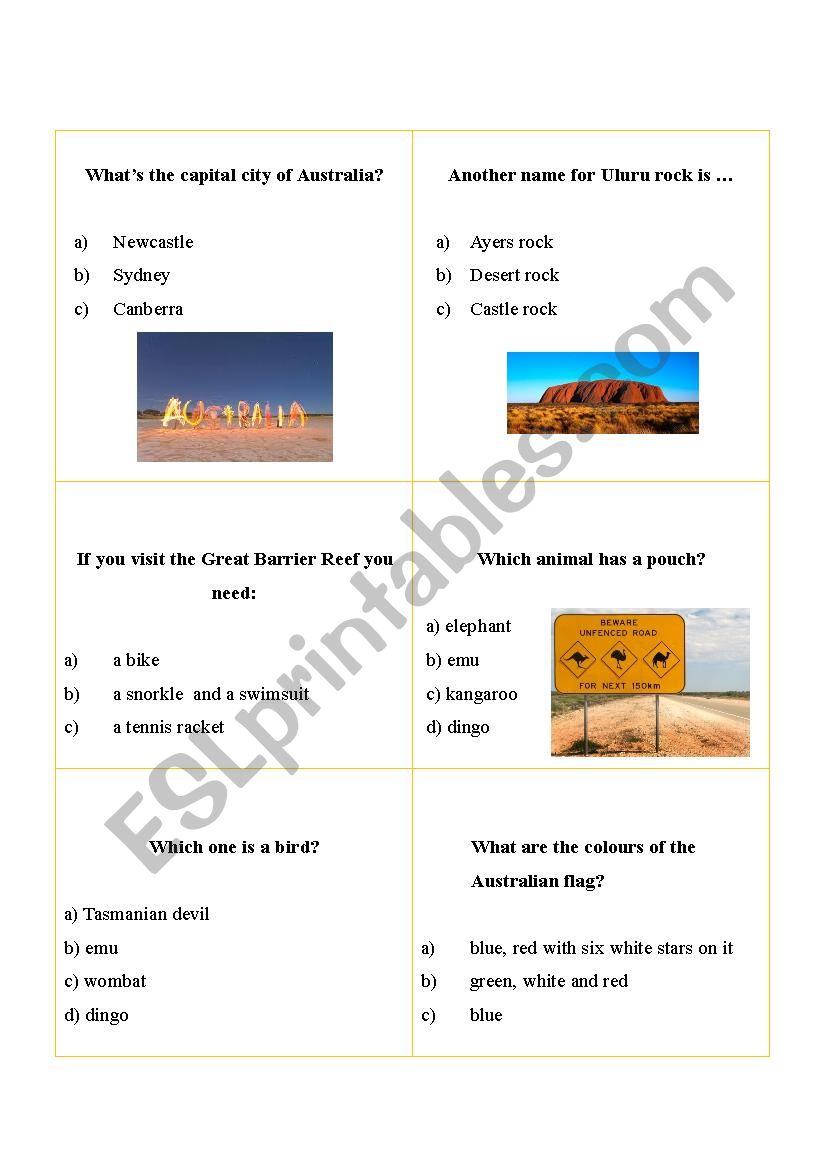 Quiz about Australia worksheet