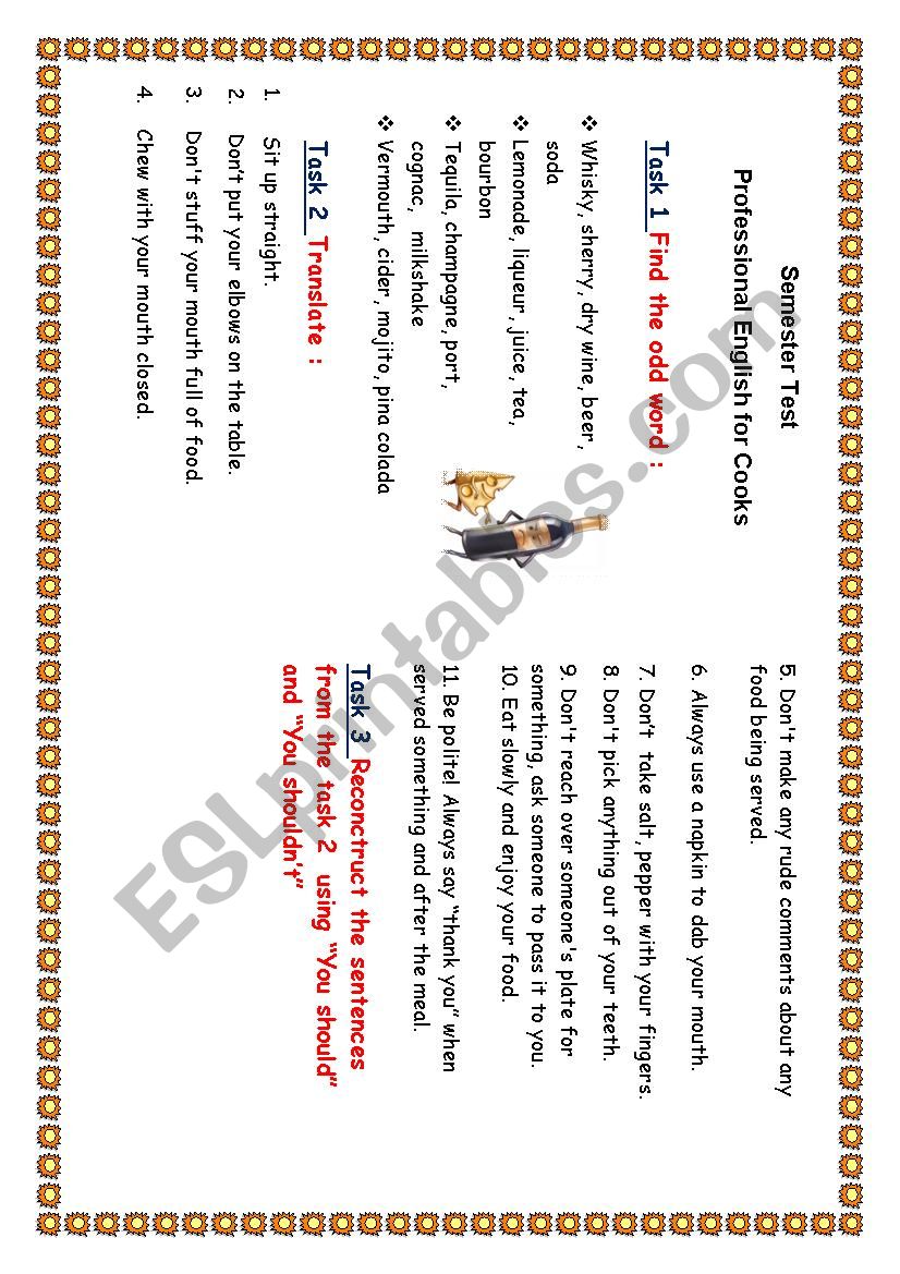 Semester test worksheet