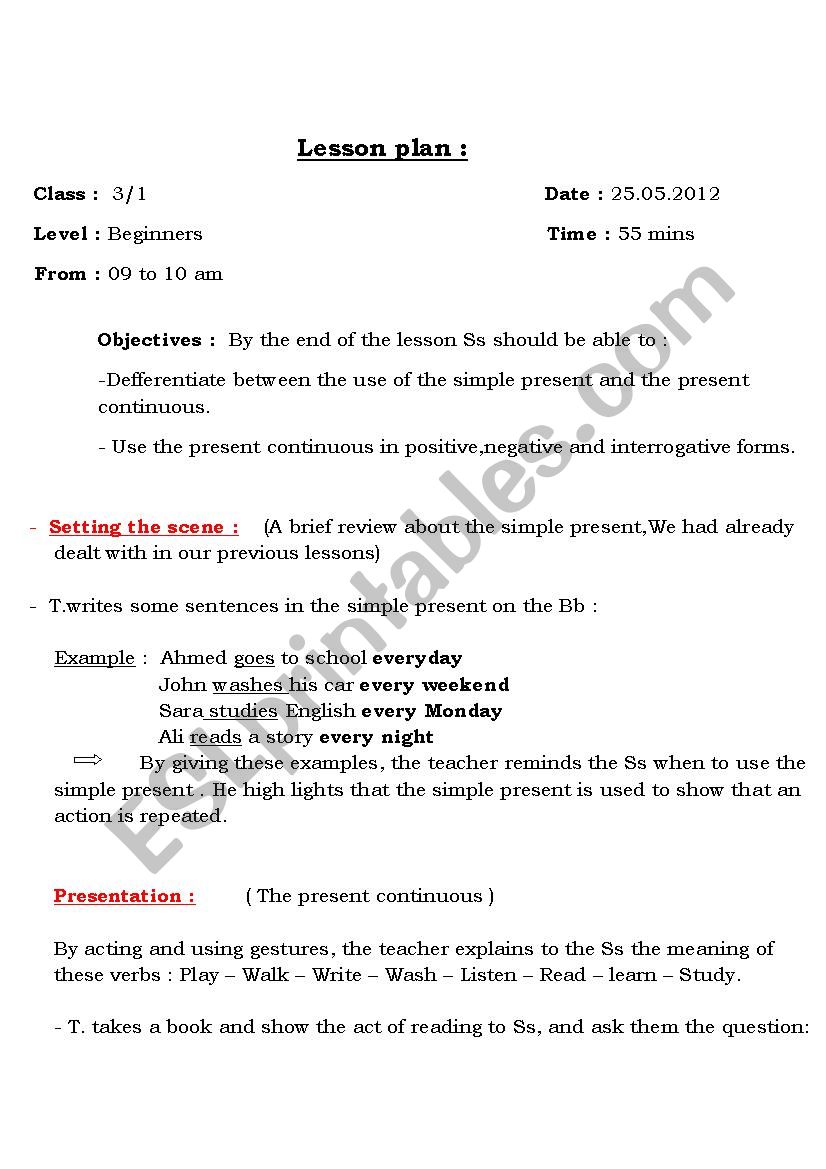 Presnt continuous worksheet