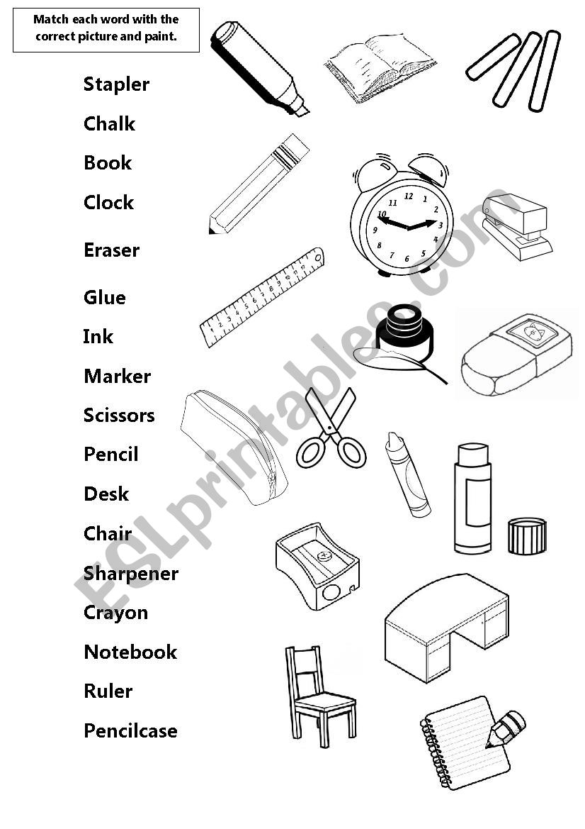 School Objects worksheet