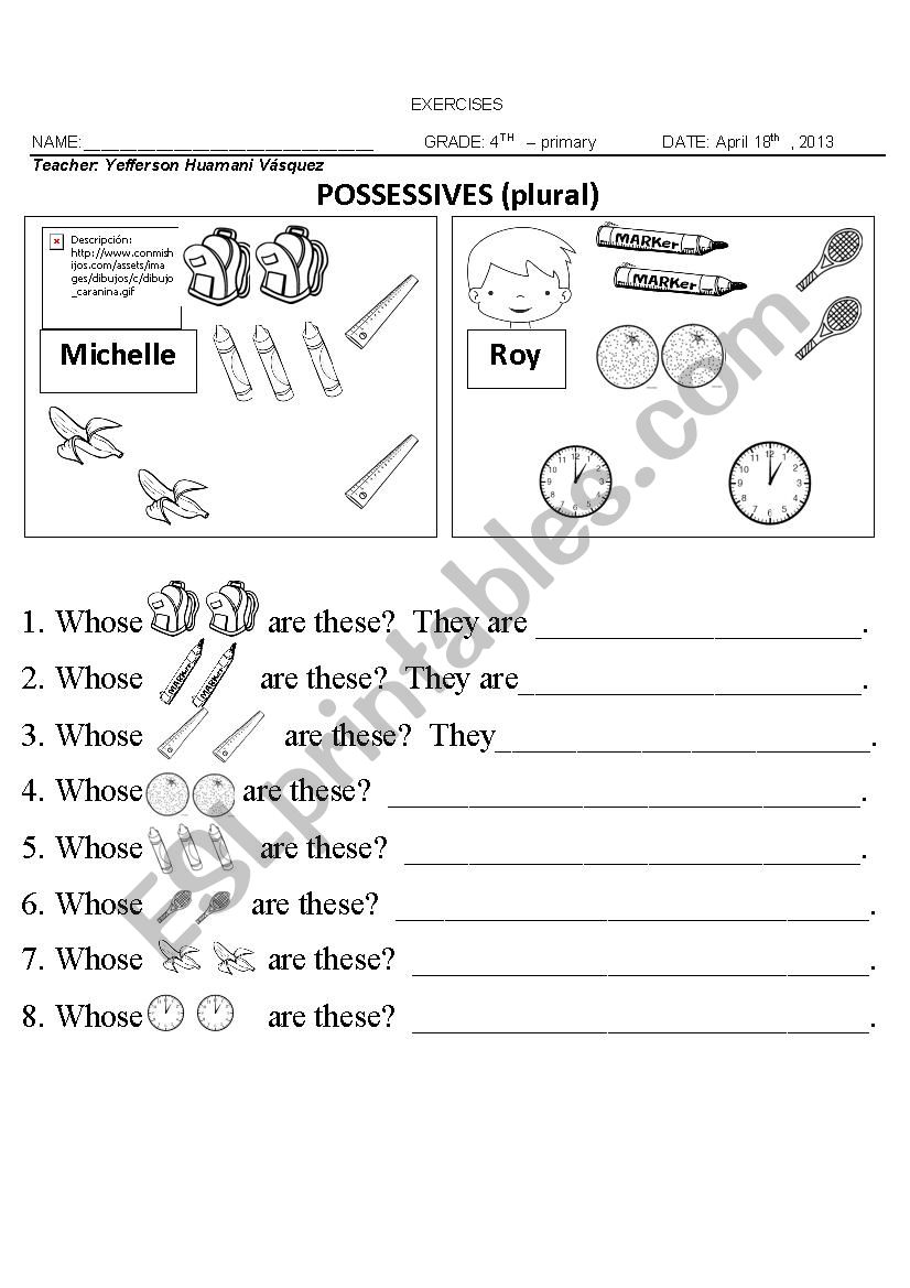 possessives (S) worksheet