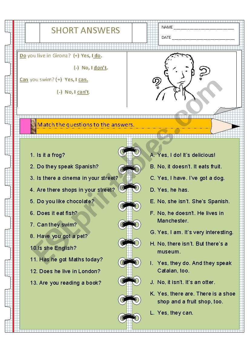 Short answers worksheet