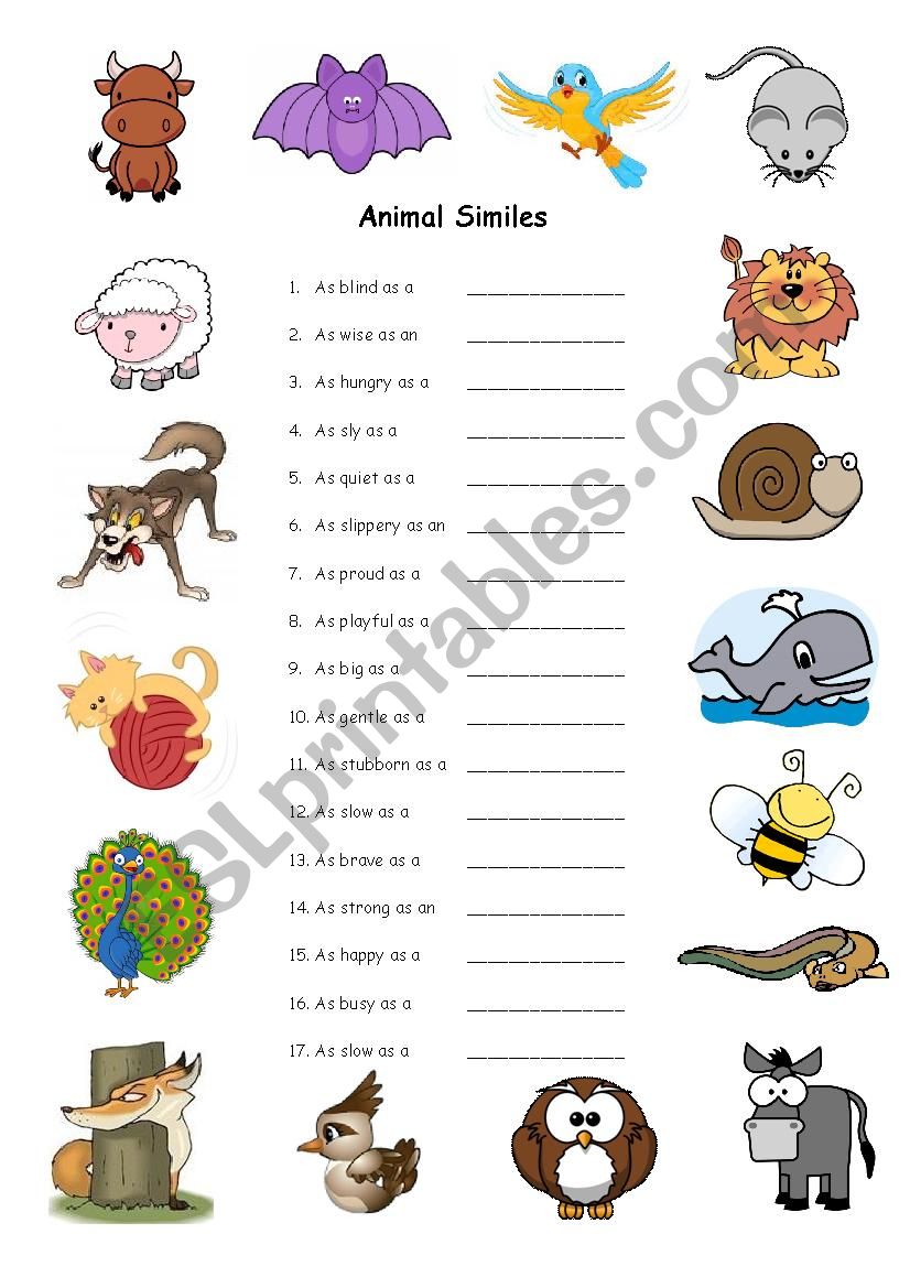 Animal Similes worksheet