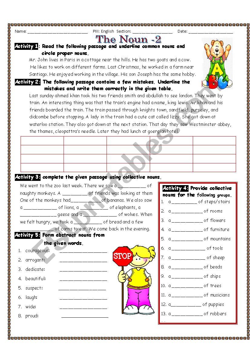 The Noun and its Kinds - 25 - ESL worksheet by jasmine khan Pertaining To Types Of Nouns Worksheet