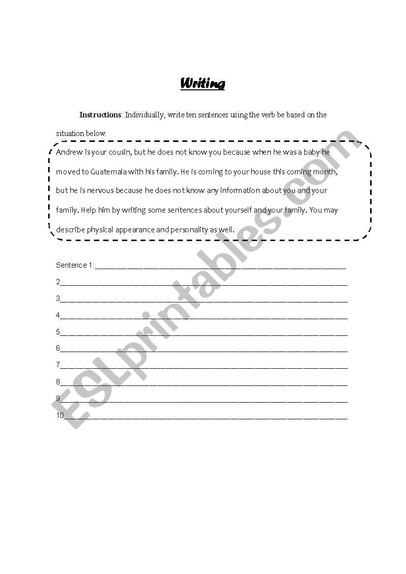 Writing activity worksheet