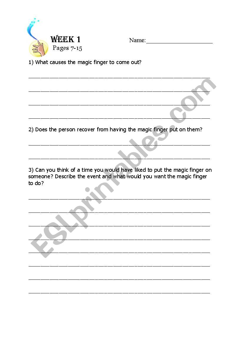 The Magic Finger 1b worksheet