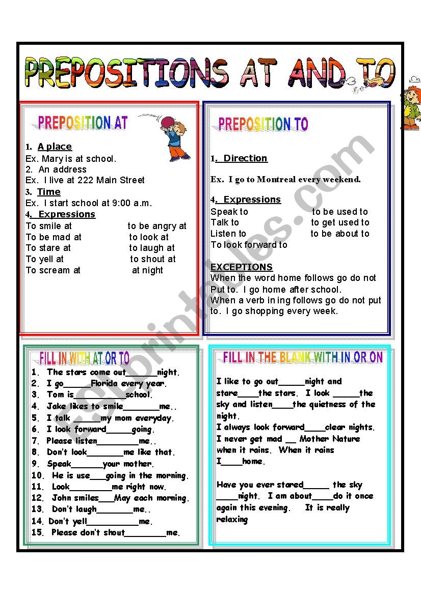 PREPOSITIONS AT AND TO - KEY INCLUDED