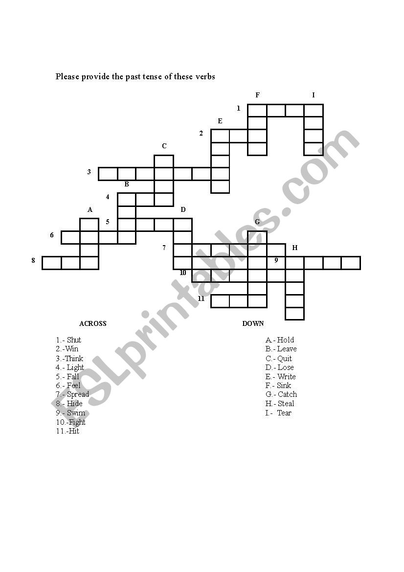 Past Tense Irregular Verbs Puzzle Esl Worksheet By