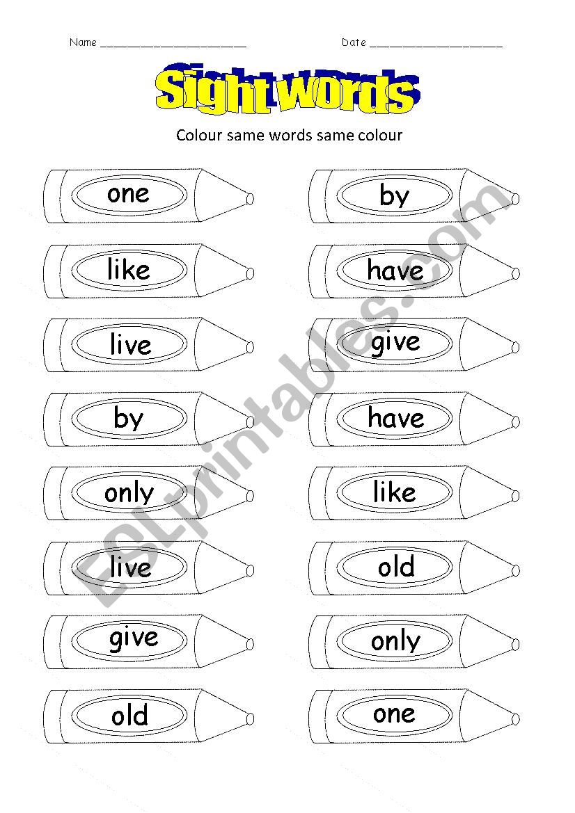 sight words 5 worksheet