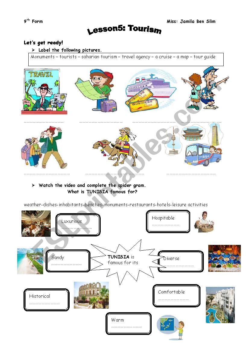 tourism worksheet